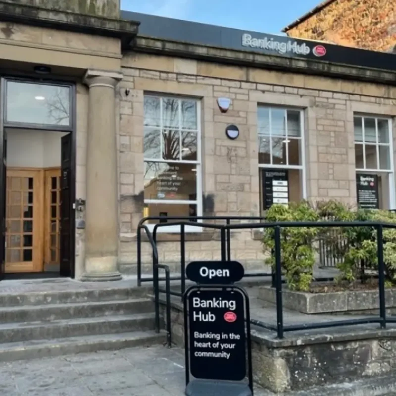 front entrance of banking hub